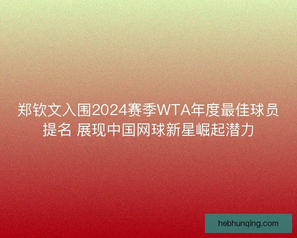 郑钦文入围2024赛季WTA年度最佳球员提名 展现中国网球新星崛起潜力
